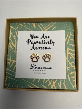 Gold Paw Print Stud Earrings